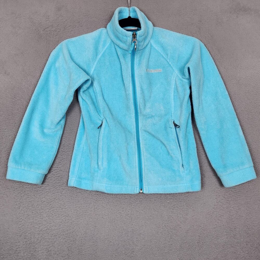 Columbia XG1026 Fleece Jacket Kids Small 7/8 Blue Full Zip Lightweight Hiking